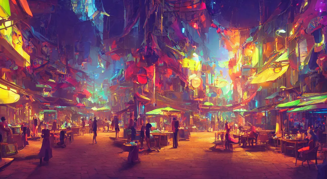 Image similar to bazaar zouk oriantal multicolorful sky shine place mosquet painting stylized digital video game icon global illumination ray tracing 8 k hd resolution, by ilya kuvshinov and cushart krentz and gilleard james