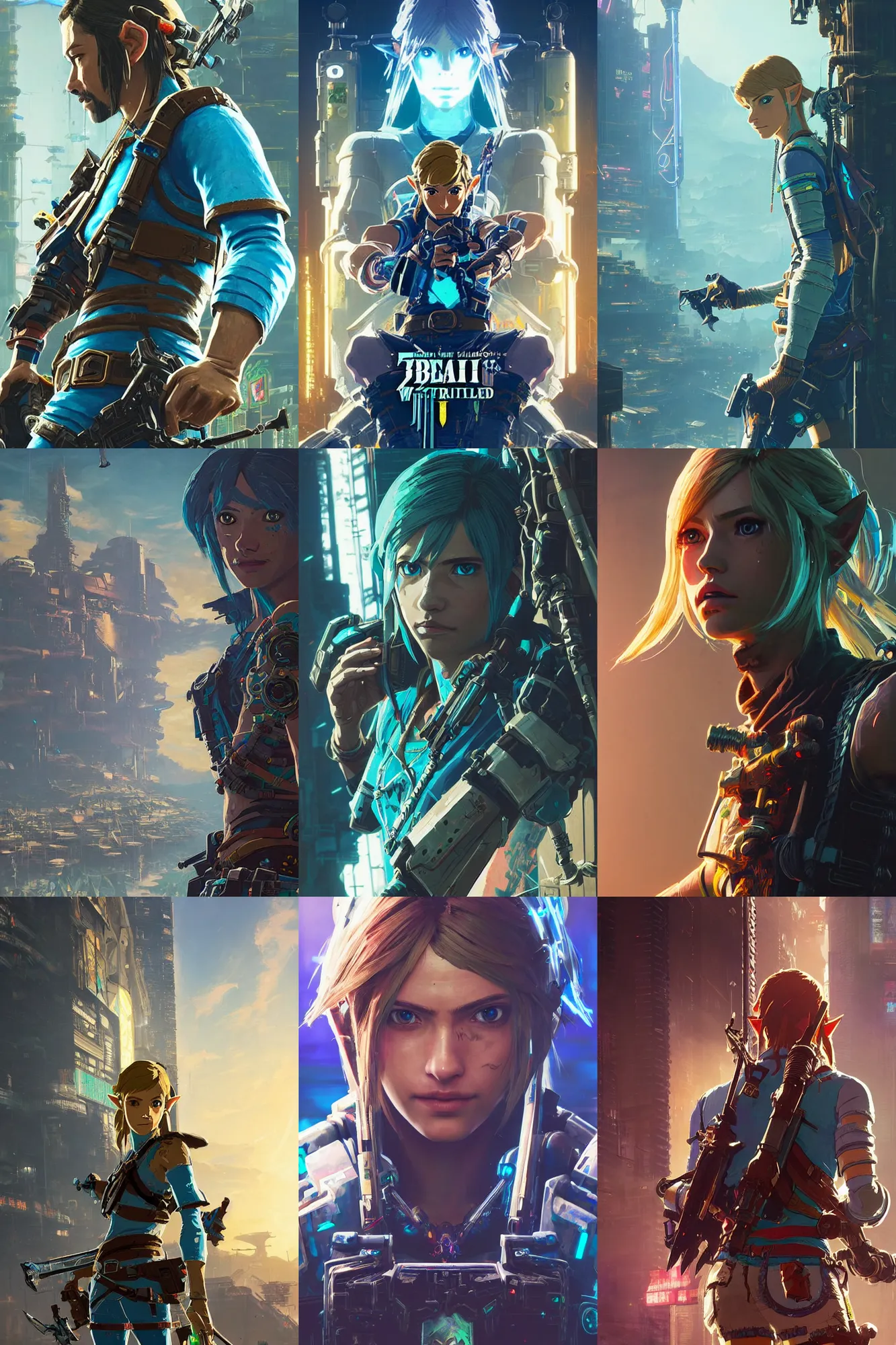 Prompt: highly detailed portrait link from breath of the wild in cyberpunk 2 0 7 7 world, robot, cyberpunk, 4 k, unreal engine, fantasy art by greg rutkowski, detailed and intricate environment