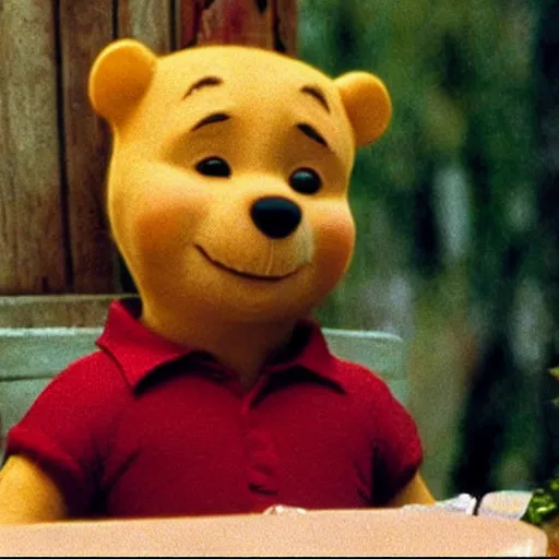 Image similar to A still of Keanu Reeves as Winnie the Pooh