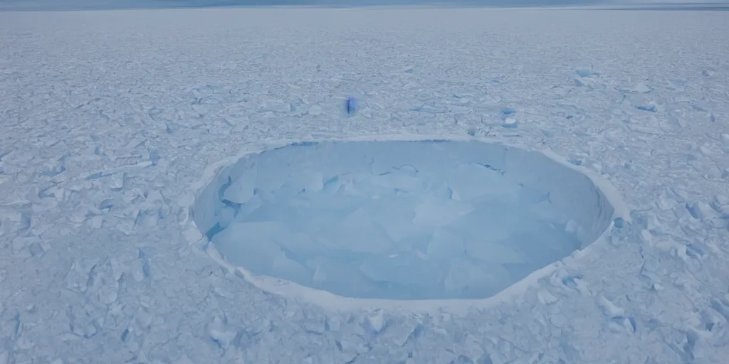 Image similar to the stargate half buried in the arctic ice, realistic landscape