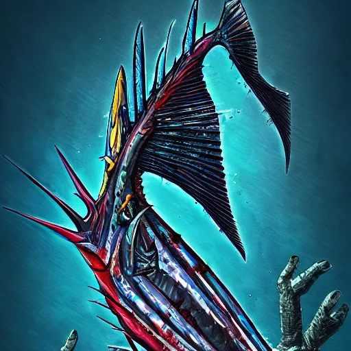 Image similar to zombified tribal sailfish, trending on artstation, ultra fine detailed, hyper detailed, hd, concept art, digital painting