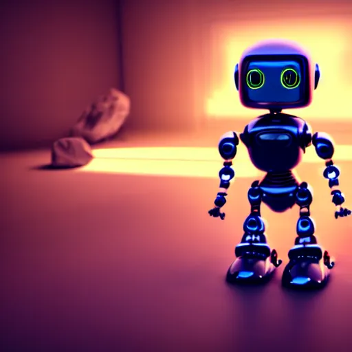 Image similar to a cute little robot in a space. super realistic 8 k render of a dark hooded powerful elegant, cinematic composition