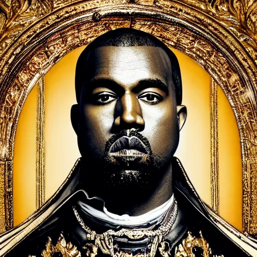 Image similar to Portrait of Kanye West as emperor napoleon, amazing splashscreen artwork, splash art, head slightly tilted, natural light, elegant, intricate, fantasy, atmospheric lighting, cinematic, photo realistic