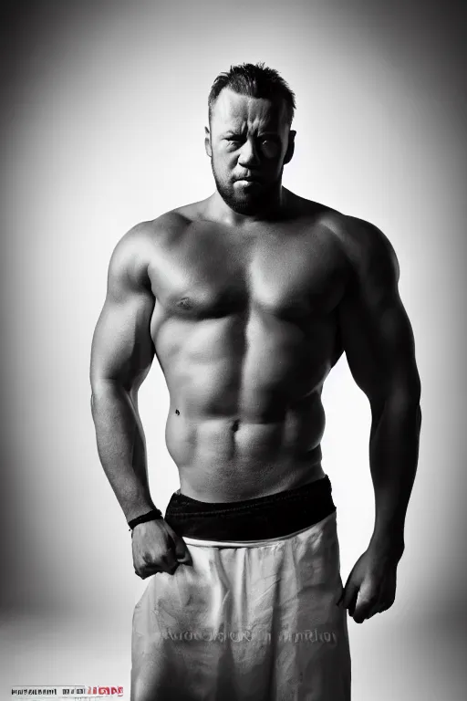 Prompt: full body professional portrait of kollegah, studio lighting, 5 5 mm lens, muscular upper body