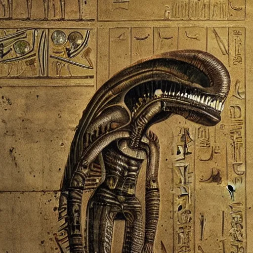 Image similar to ancient egyptian art of xenomorph giger alien