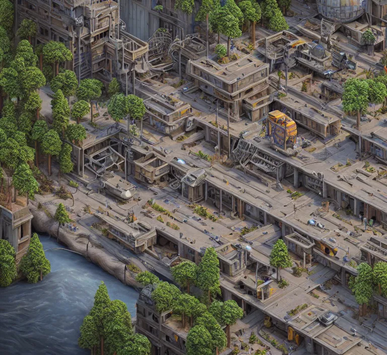 Image similar to hyperrealism photography hyperrealism concept art of highly detailed beavers builders that building highly detailed futuristic city by wes anderson and hasui kawase and scott listfield sci - fi style hyperrealism rendered in blender and octane render volumetric natural light