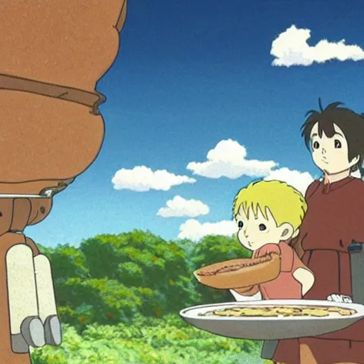 Prompt: cooking bacon and eggs on a beautiful peaceful morning by studio ghibli