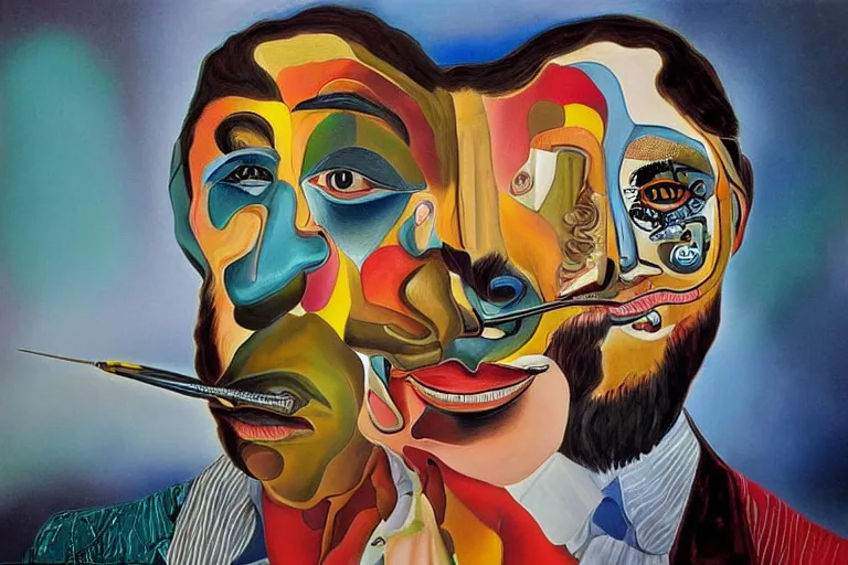 Prompt: portrait of a uncanny painter by Chor Boogie and Salvador Dali collaboration