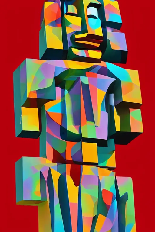 Image similar to cubist moai statue cutout digital illustration cartoon colorful beeple