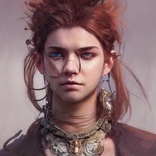 Image similar to A masterpiece portrait of a Incredibly beautiful queer Syberian post apocalyptic shaman girl . medium shot, intricate, elegant, highly detailed. trending on artstation, digital art, by Stanley Artgerm Lau, WLOP, Rossdraws, James Jean, Andrei Riabovitchev, Marc Simonetti, Yoshitaka Amano