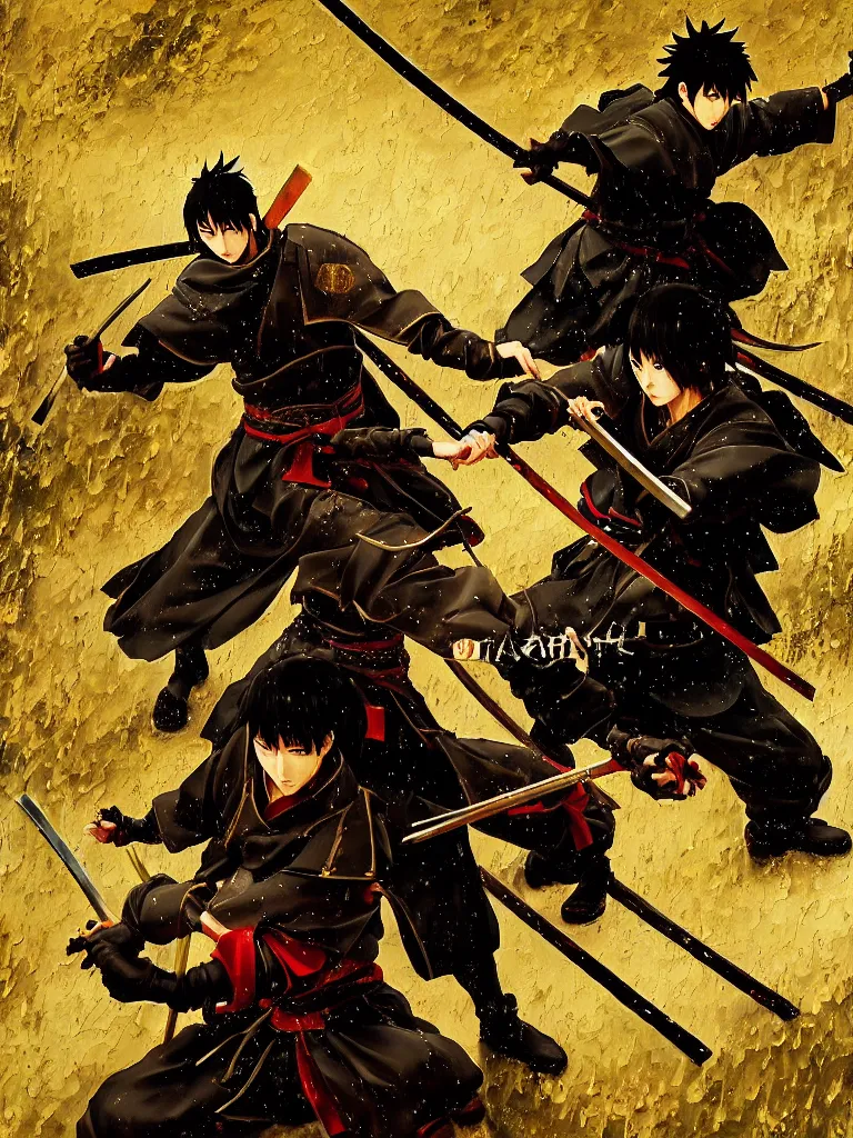 Image similar to baroque oil painting of key visual samurai duel, samurai armor, rain, brutalist fantasy, rule of thirds golden ratio, fake detail, trending pixiv fanbox, acrylic palette knife, style of makoto shinkai takashi takeuchi yoshiyuki sadamoto