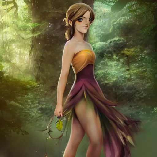 Image similar to emma watson fairy girl posing in the forrest, concept art, anime girl, clean digital concept art, facing the camera