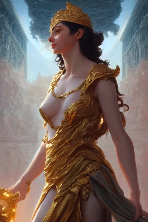 Image similar to goddess of the european union, highly detailed, digital painting, artstation, concept art, smooth, sharp focus, illustration, unreal engine 5, 8 k, art by artgerm and greg rutkowski and edgar maxence