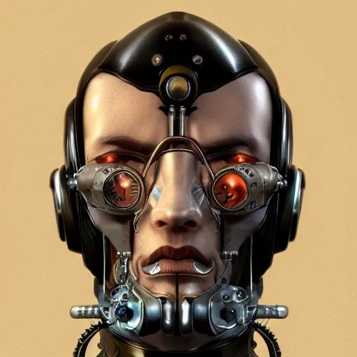 Image similar to Portrait of a cybernetic man, steampunk, digital art, artstation, detailed, realistic