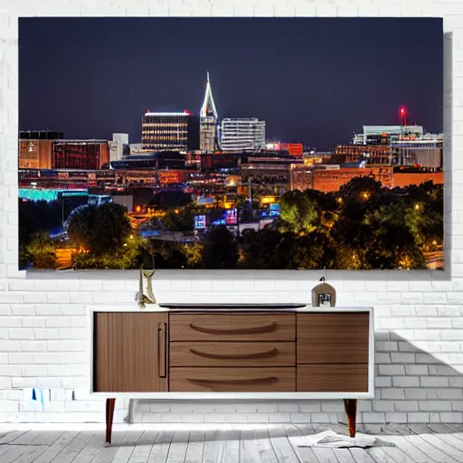 Image similar to city of nashville, tn skyline, neon outline, silhouette, panoramic, high detail, elegant