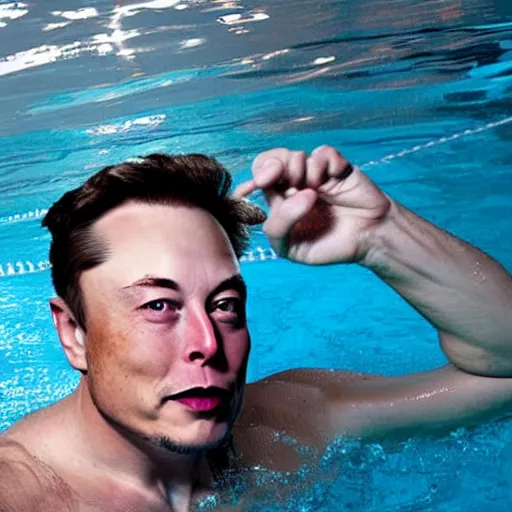 Prompt: Photography of elon musk swimming in a pool with a lot of dollars bills all around him