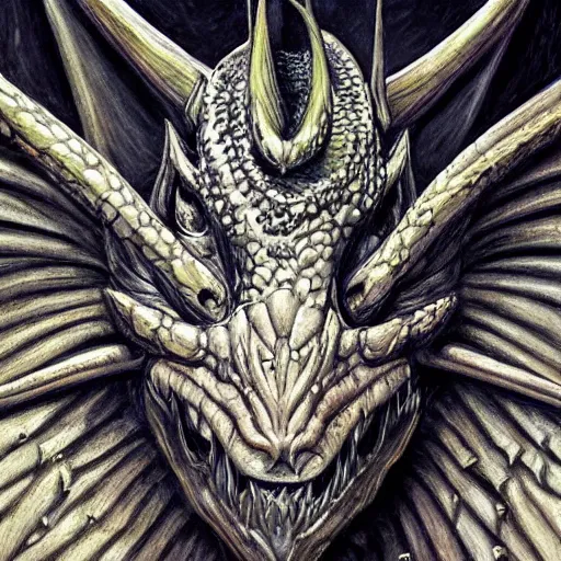 Image similar to a portrait of a dark entropy dragon, detailed, fantasy, scary, realistic, frightening, ornate, horns, spikes, incredible, masterpiece, amazing, wow!, sense of awe, award winning