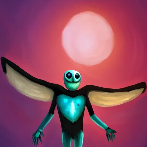 Image similar to an very happy upbeat humanoid mothman very stylized, slim, in the style of john park, digital art painting, winning award image, matte painting, light colours, superb, trending in artstation