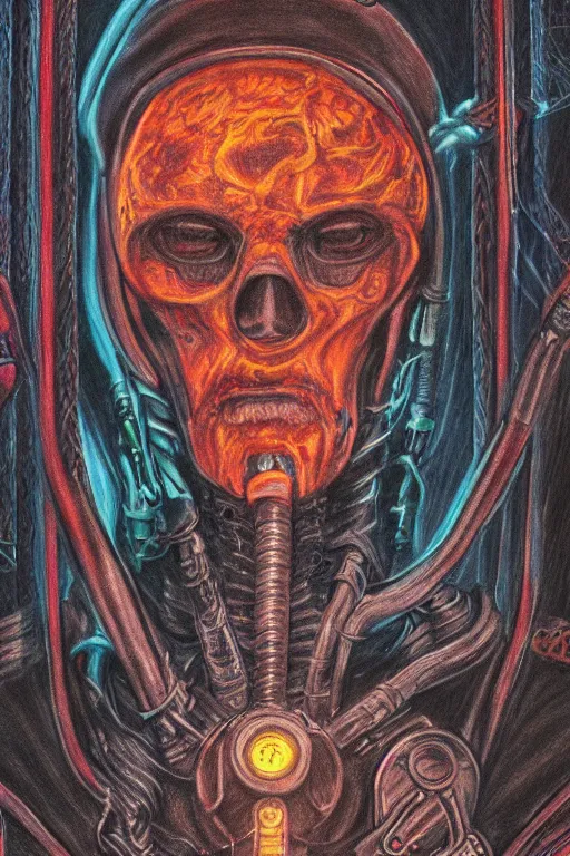 Image similar to cyberpunk occultist eldritch austronaut, colored pencil painting, high detail