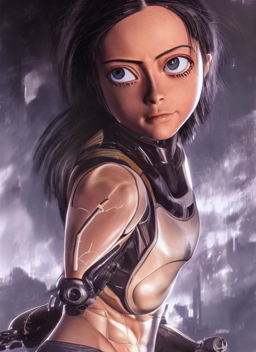 Image similar to Alita Battle Angel, digital animation, trending on artstation, full body portrait, hyper realistic render, 8k