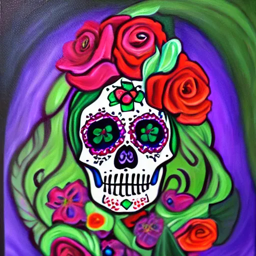 Image similar to Dia De Los Muertos, painting