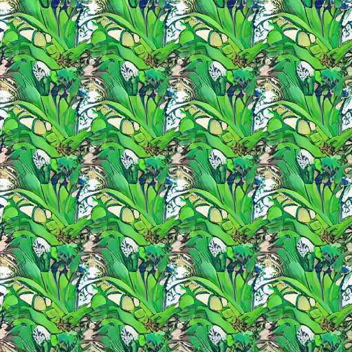 Prompt: a repeating pattern of leaves and fish kissing frogs in the style of pokemon