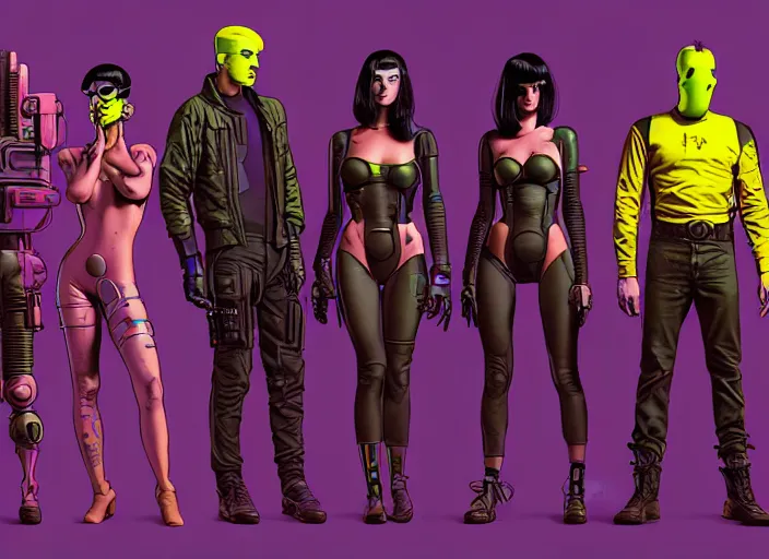 Image similar to cyberpunk hazmat nuclear containment squad. portrait by stonehouse and mœbius and will eisner and gil elvgren and pixar. character design. realistic proportions. cyberpunk 2 0 7 7 character art, blade runner 2 0 4 9 concept art. cel shading. attractive face. thick lines. the team. diverse characters. artstationhq.