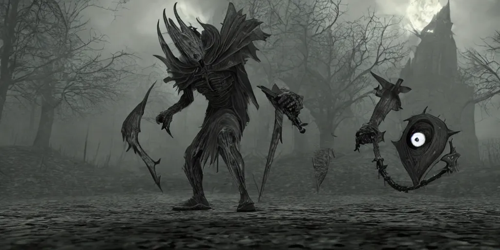 Image similar to minion as a darksouls boss, horror, hd, screenshot,