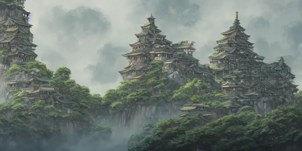 Image similar to Ghibli, Anime Background, Miyazaki Hayao, ancient architecture, China, concept art, illustration,smooth, sharp focus, intricate, super wide angle, trending on artstation, trending on deviantart, 4K