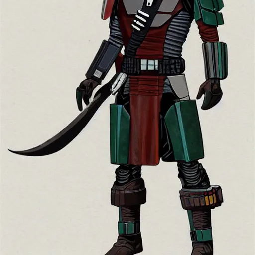 Image similar to Mandalorian crossed with a Predator, concept art