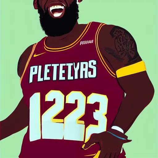 Image similar to happy lebron james wearing a plain tshirt, gta v cover art, art by stephen bliss, matte painting