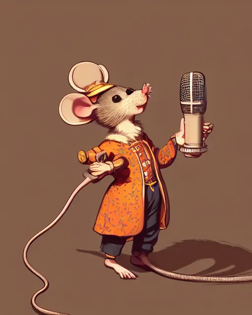 Prompt: anthropomorphic art of anthropomorphic mouse singing in microphone, victorian bright clothing by artgerm, victo ngai, ryohji hase, artstation, highly detailed digital painting, smooth, global illumination, fantasy art by greg rutkowsky, karl spitzweg