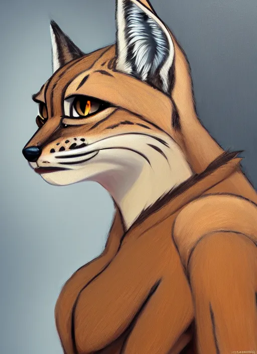 Image similar to oil painting of anthromorphic female lynx, in style of zootopia, female fursona, furry, furaffinity, 4 k, deviantart, furry art, fursona art, wearing black business suit, business suit, lynx fursona, female, very expressive detailed feminine face,