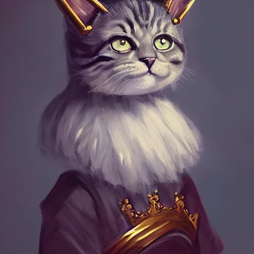 Prompt: portrait painting of a humanoid cat king with a crown, artstation, detailed, ghost