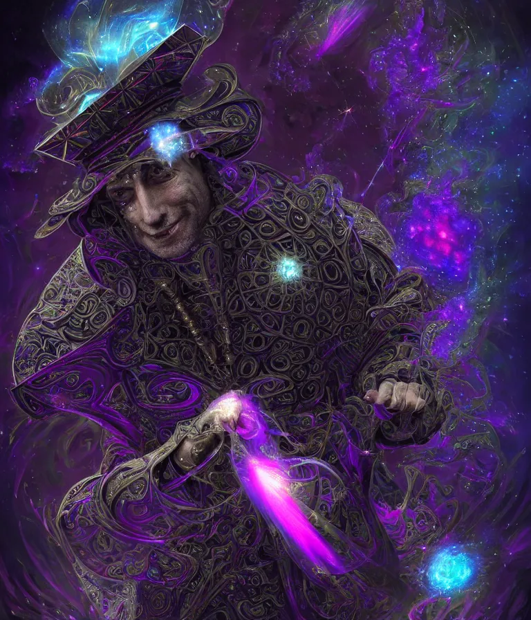 Image similar to front!!! shot of a court jester!!! character, mesmerizing fractal hypercubes, dark holography!!!, future, metallic nebula, crystalline edges, polygonal, elegant, highly detailed, centered, (((artstation, concept art, jagged, sharp focus, artgerm, Tomasz Alen Kopera, Peter Mohrbacher, donato giancola, Joseph Christian Leyendecker, WLOP, Boris Vallejo))), ((raytracing)), mugshot!!!!!, ugly!!!!!!, octane render, nvidia raytracing demo, octane render, nvidia raytracing demo, octane render, nvidia raytracing demo, 8K