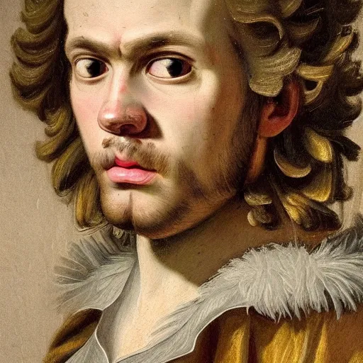 Prompt: A 17th century Baroque Painting of Maxmoefoe, grainy, realistic, hyperrealistic, very realistic, very very realistic, highly detailed, very detailed, extremely detailed, detailed, digital art, trending on artstation, detailed face, very detailed face, very detailed face, realism, HD Quality, 8k resolution, intricate details, body and head in frame, painting, oil painting, trending on deviantart, Baroque Painting