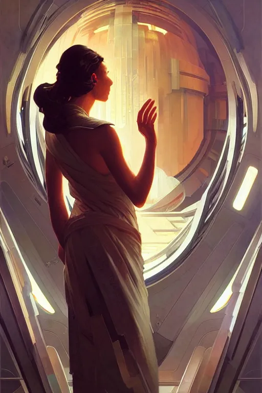 Prompt: space, temple, buddhism, futurism, painting by greg rutkowski, j. c. leyendecker, artgerm