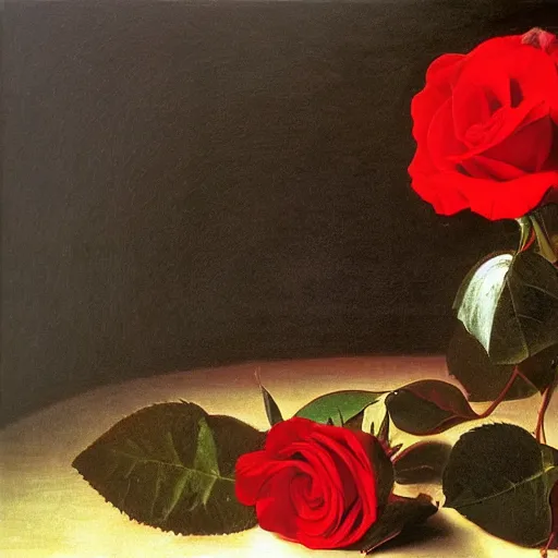 Image similar to red rose, caravaggio