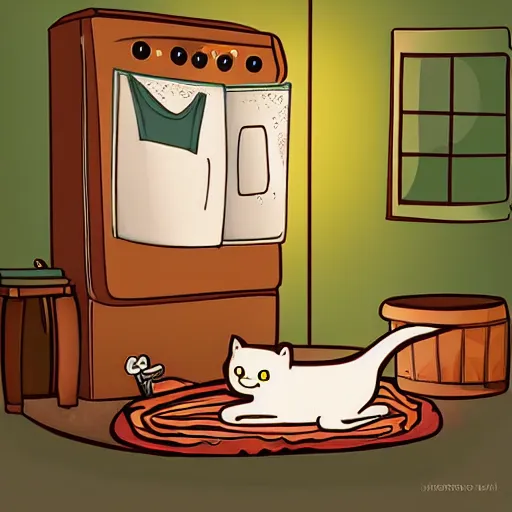 Image similar to story book illustration of laundry made from cat, art station trending.