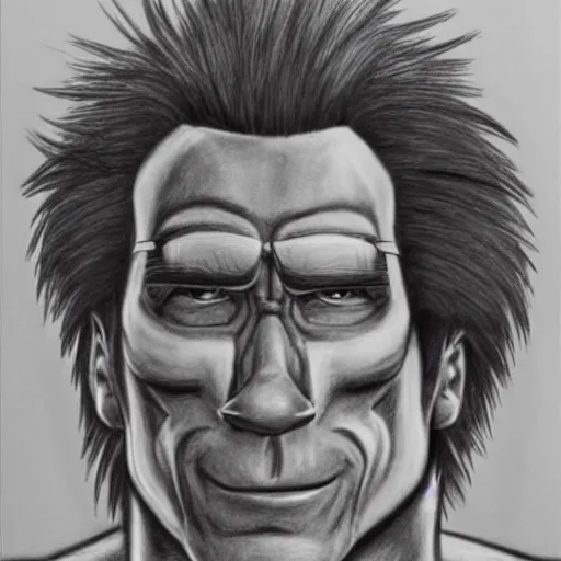 Image similar to Arnold Schwarzenegger as a character in the cartoon sonic the hedgehog. pencil drawing