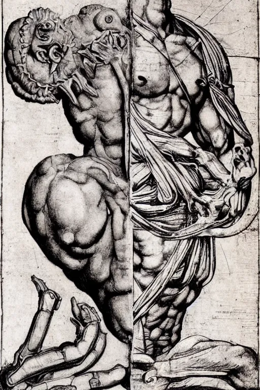 Image similar to demon anatomy, da vinci anatomy, renaissance style