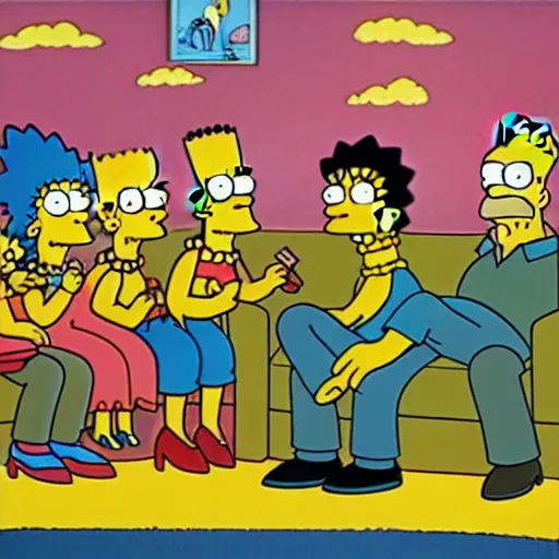 cave art of the Simpsons watching TV on their couch | Stable Diffusion ...