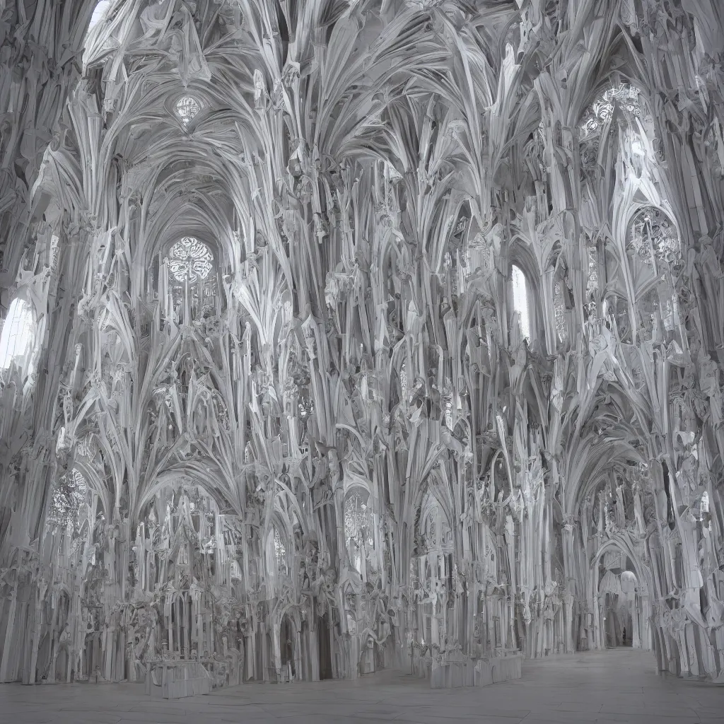 Prompt: an origami cathedral, made of paper, photorealistic, hd