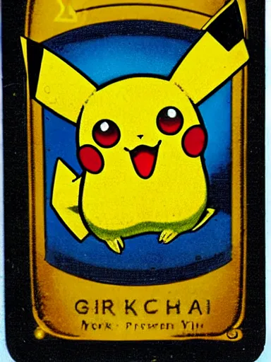 Image similar to creepy pikachu Pokémon card from the 1700s