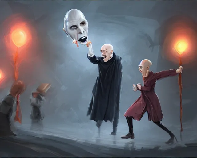 Image similar to Voldemort as a Sainsbury bag boy getting shouted at by an old woman, concept art, artstation