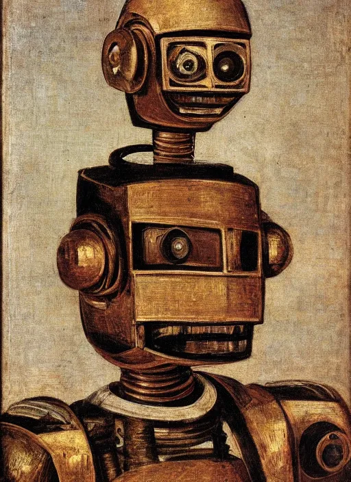 Image similar to a portrait of a robot by Tintoretto