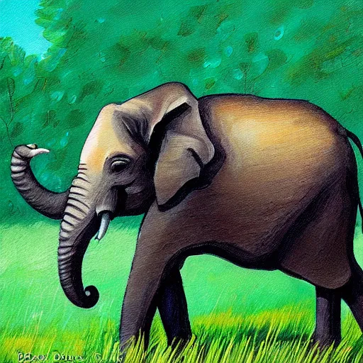 Image similar to an elephant on a green meadow art by Davis Marc Disney