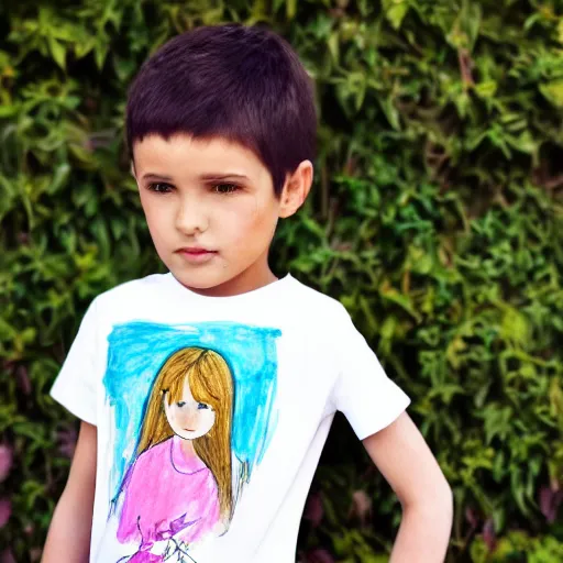 Image similar to childrens drawing, fashion design, t shirt