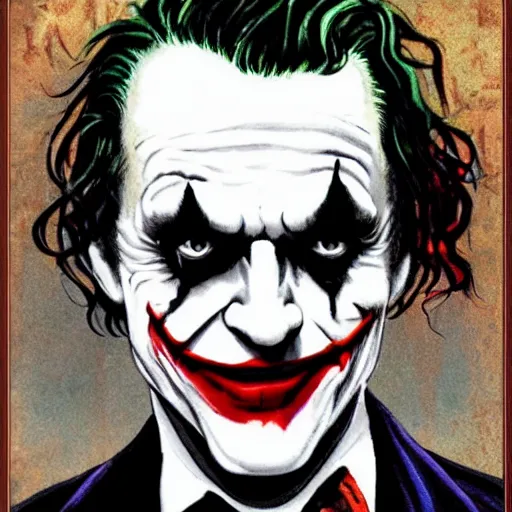 Image similar to The joker in a old Historian portrait 4K quality