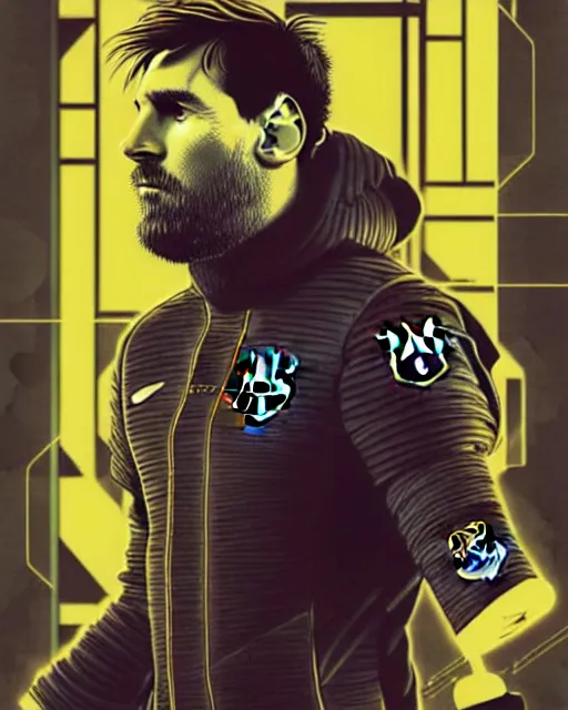 Image similar to messi, character portrait, portrait, close up, concept art, intricate details, highly detailed, sci - fi poster, cyberpunk art, in the style of looney tunes